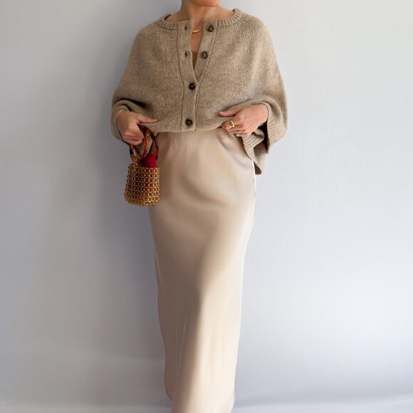 Women’s Champagne Satin Slip Skirt – Bias Cut Midi Skirt - Picture 7 of 13